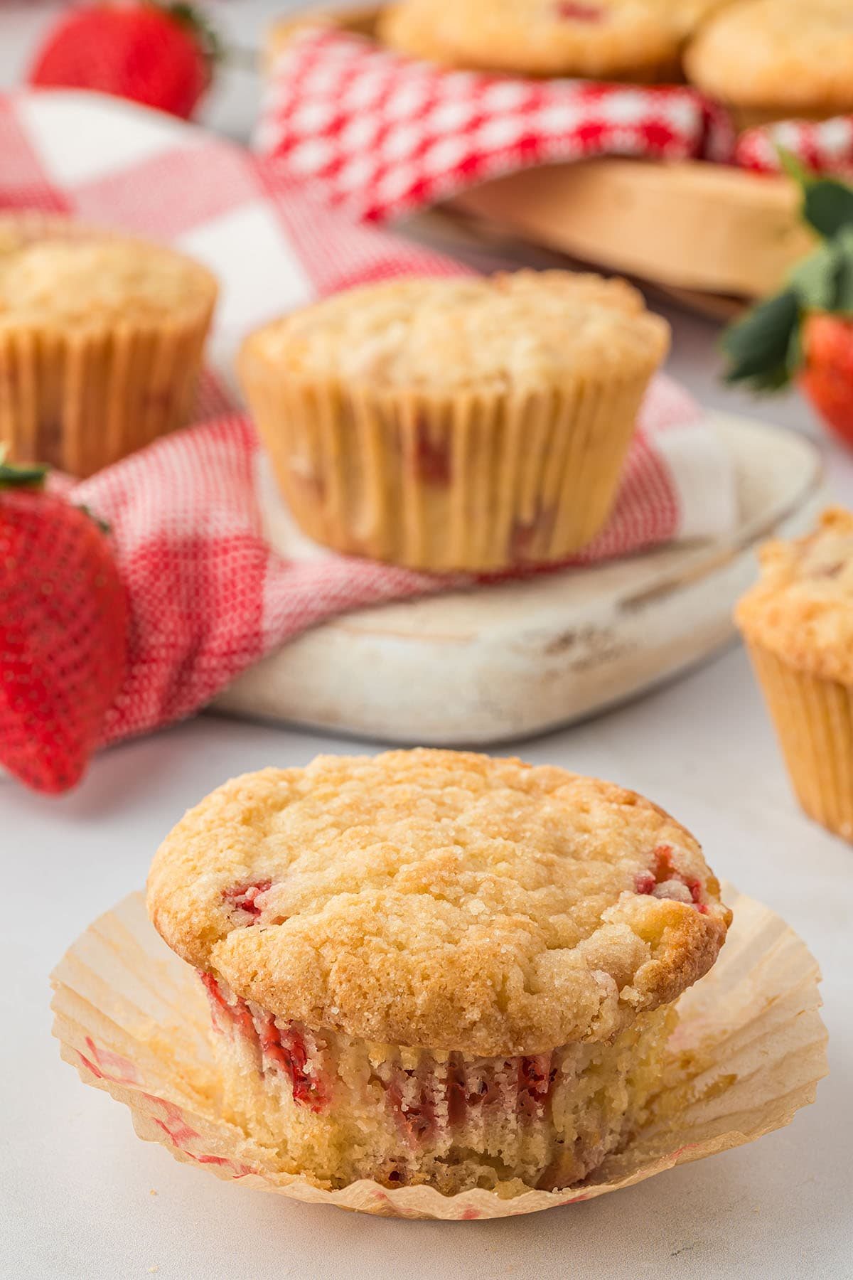 Homemade Strawberry Muffins with Fresh Strawberries