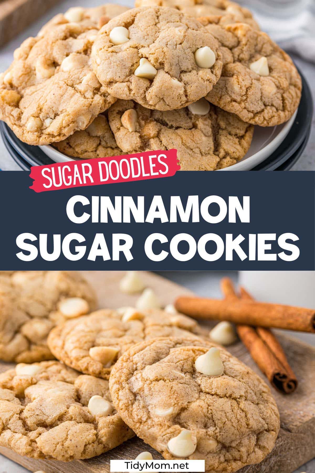 sugar doodles - cinnamon sugar cookies with white chocolate chips photo collage