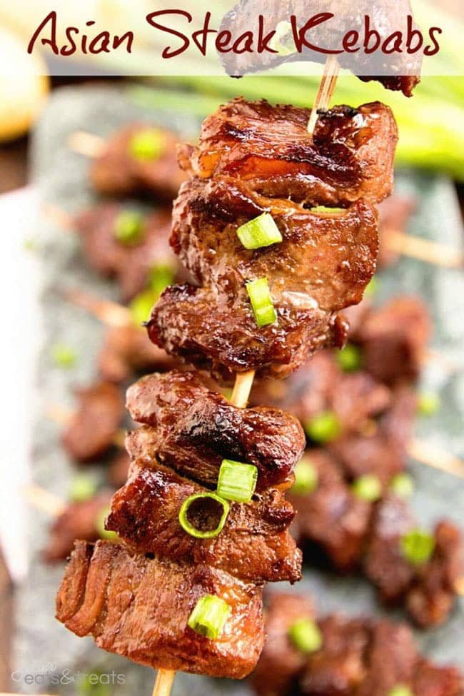 Summer Barbecue Meal Plan for Father’s Day! Tons of great ideas to celebrate Dad this Father’s Day, and any of these recipes would be great for a backyard barbecue this summer! Get recipes, printables and party decor at cetcu.com - Asian Steak Kabobs