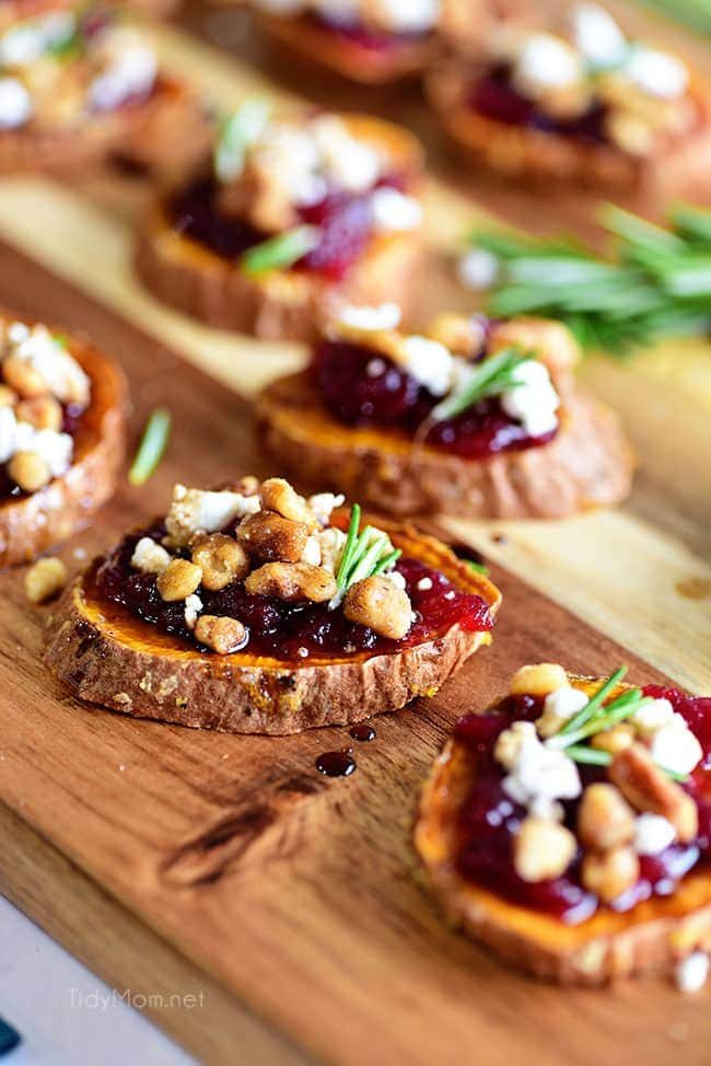 Cranberry Walnut Sweet Potato Rounds on tray