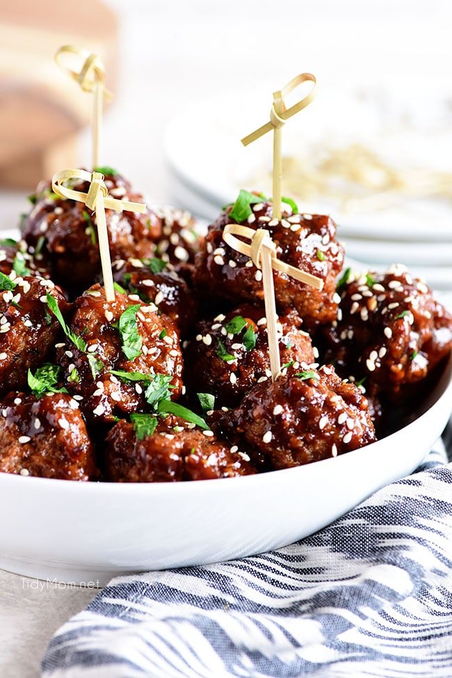 Sweet and Tangy Asian Meatballs appetizer in a bowl