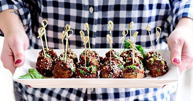 serving Sweet and Tangy Asian Meatballs appetizer