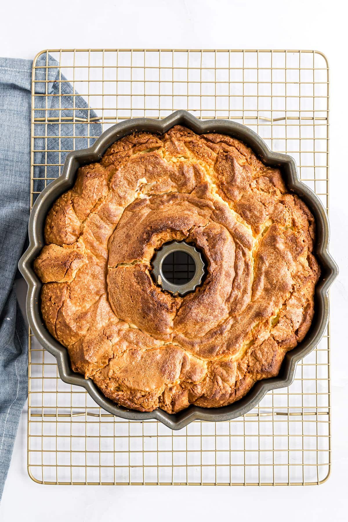 baked pound cake in a fluted tube pan
