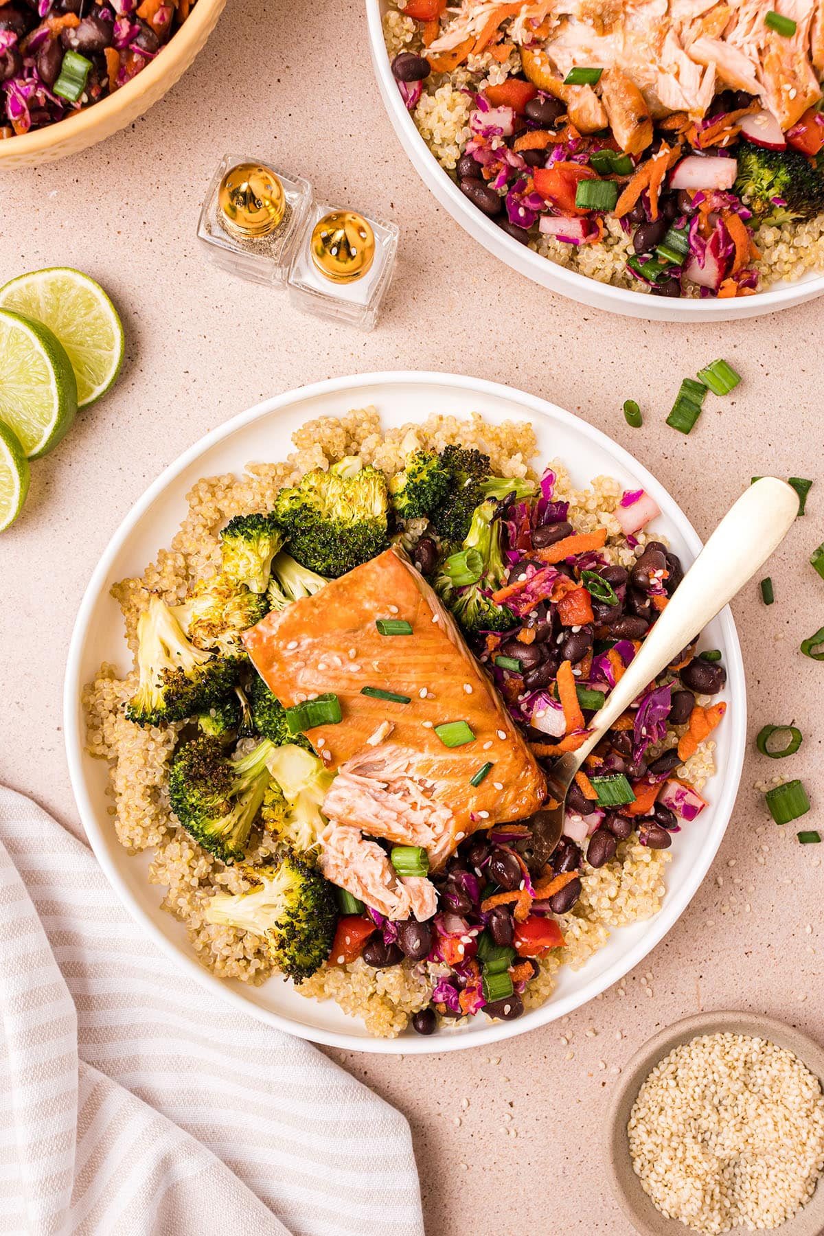 Teriyaki Salmon Bowl Quinoa Recipe-Asian Slaw