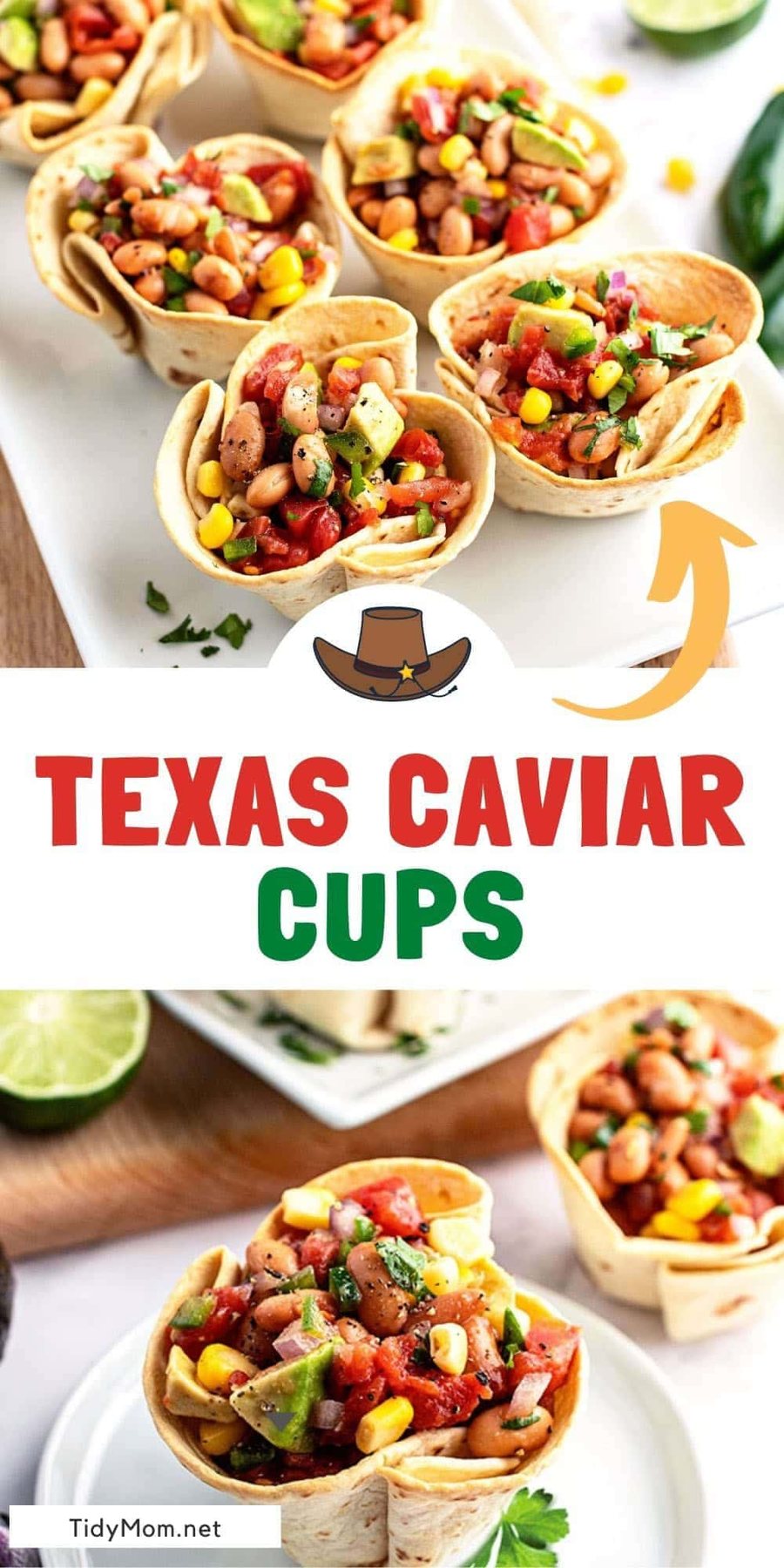 texas caviar cups on a platter