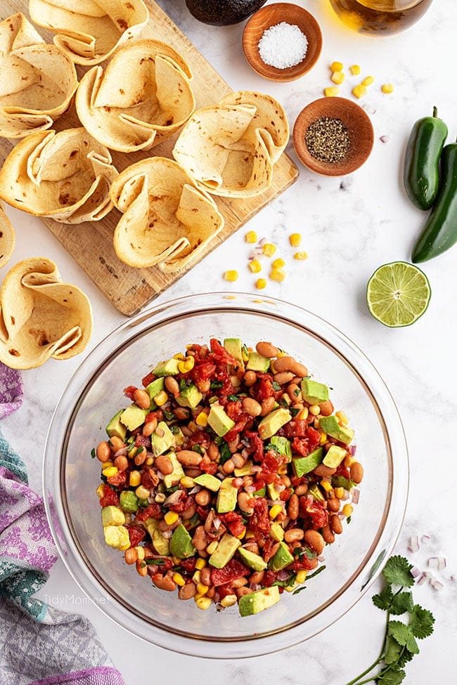 overhead shot of texas caviar in a bowl