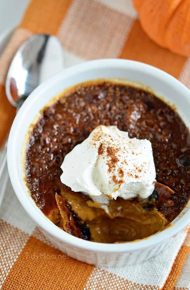 Pumpkin Creme Brulee with molasses. A simple holiday dessert. Get the recipe at cetcu.com