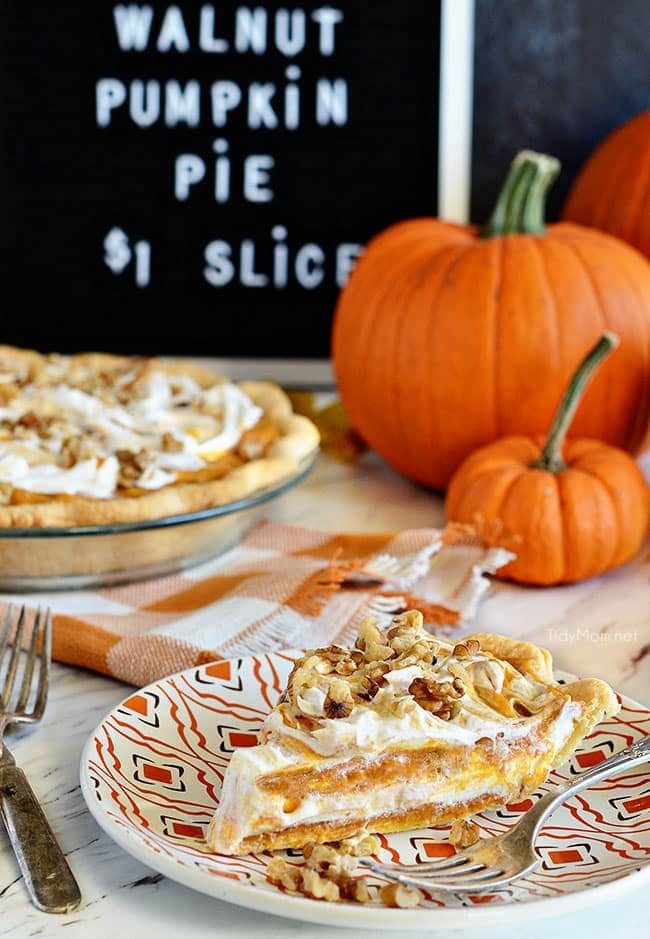 LAYERED WALNUT PUMPKIN PIE has been a 30+ year tradition in our family for Thanksgiving. A recipe that was handed down to me by my grandpa. This EASY recipe not your ordinary pumpkin pie, it’s a light and fluffy, scrumptious, cold creamy pumpkin pie! A perfect alternative to regular pumpkin pie for Thanksgiving or Christmas dessert. PRINT the recipe at Tidymom.net