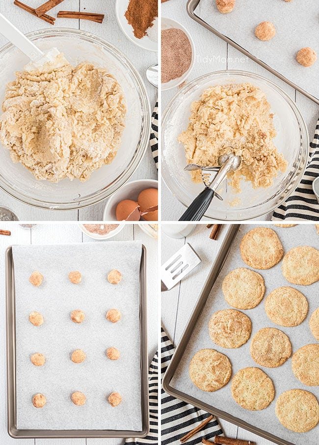 photo collage of steps on how to make snickerdoodles