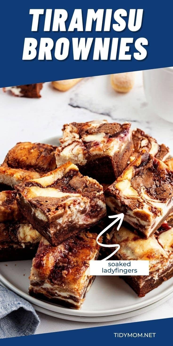 TIRAMISU BROWNIES on a white plate