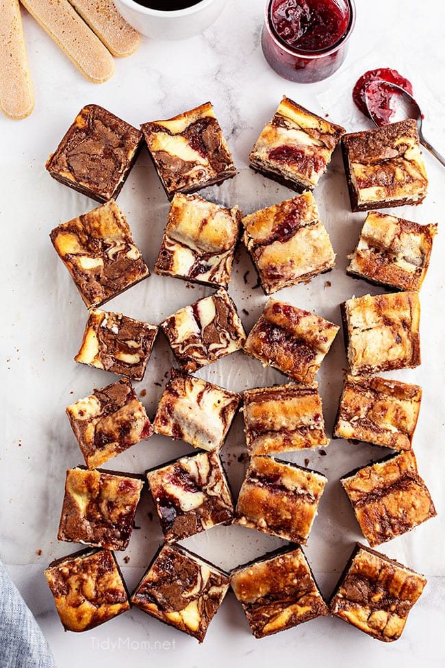 cut pan of Tiramisu Brownies