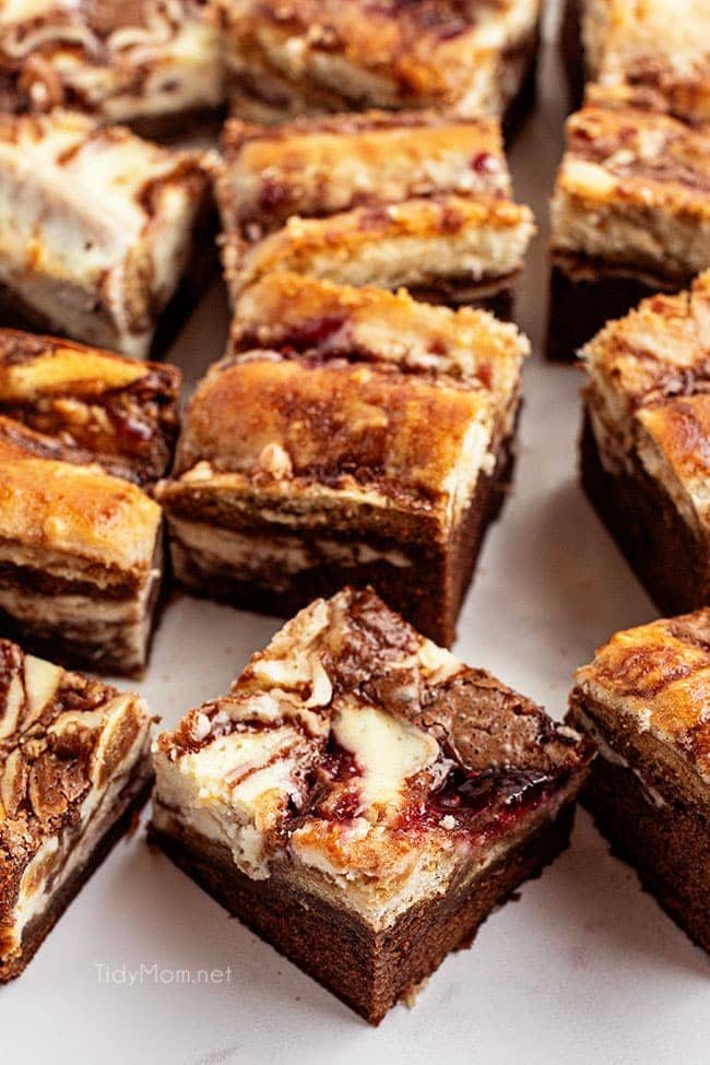 Tiramisu Brownies cut into servings on a counter