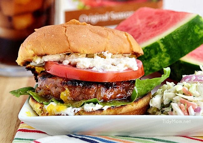 Fig and Orange Glazed Grilled Turkey Burgers with Creamed Feta recipe at cetcu.com #Turketarian