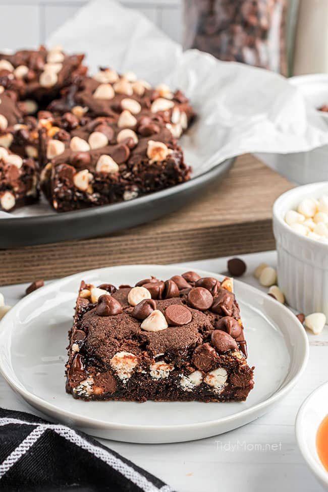 sliced chocolate caramel bars on a plate
