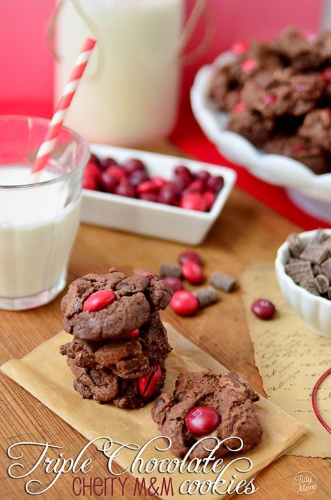 Triple Chocolate Cherry M&M cookie recipe from Cetcu