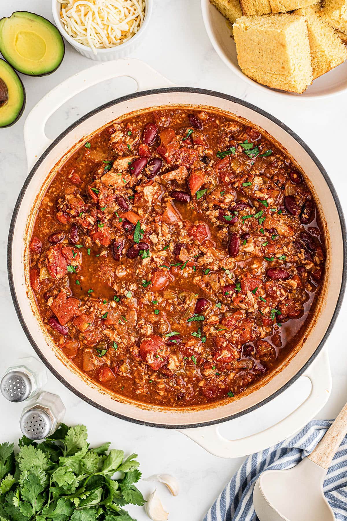 pot of turkey chili with red beans