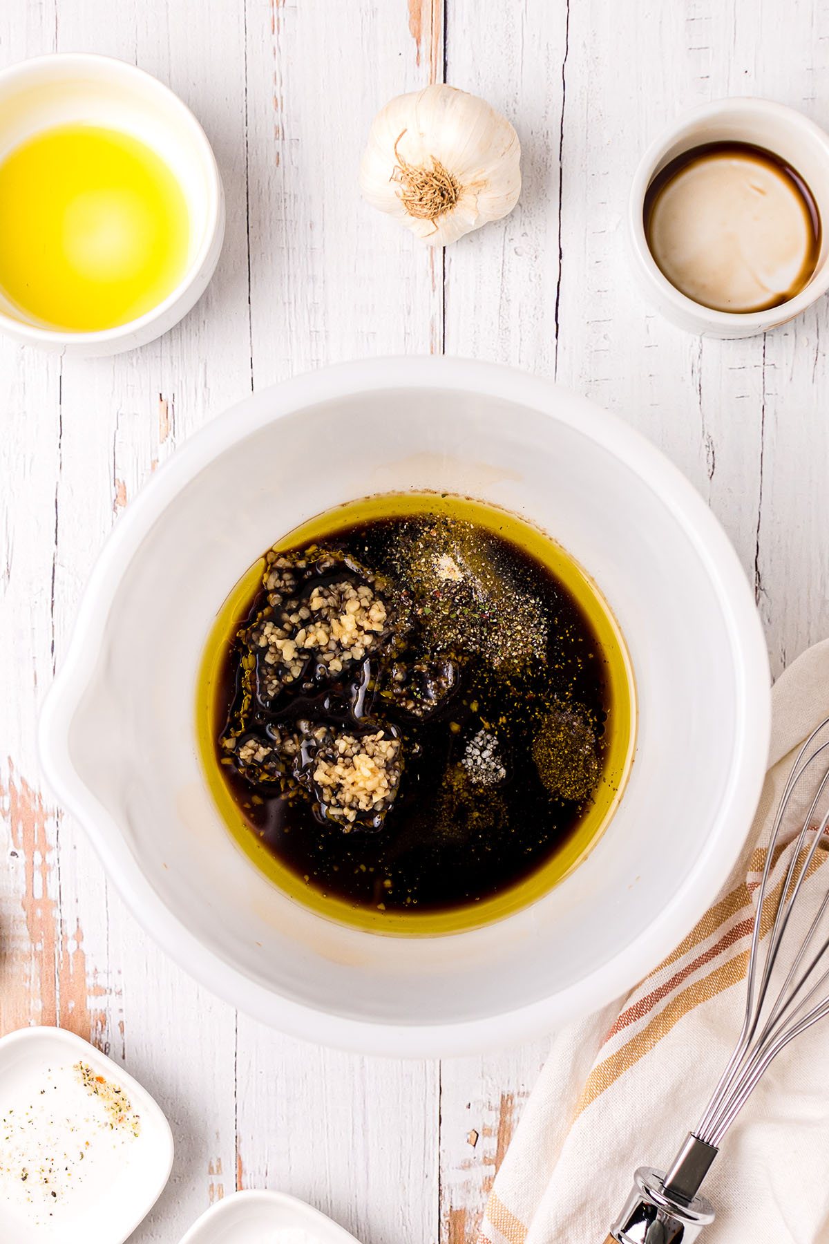 chicken marinade in a white mixing bowl