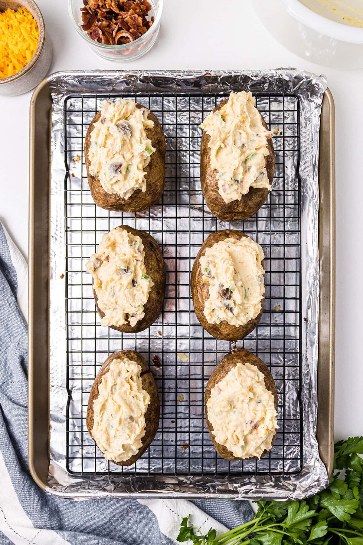 potato skins stuffed with cheesy mashed potatoes for twice baked potatoes