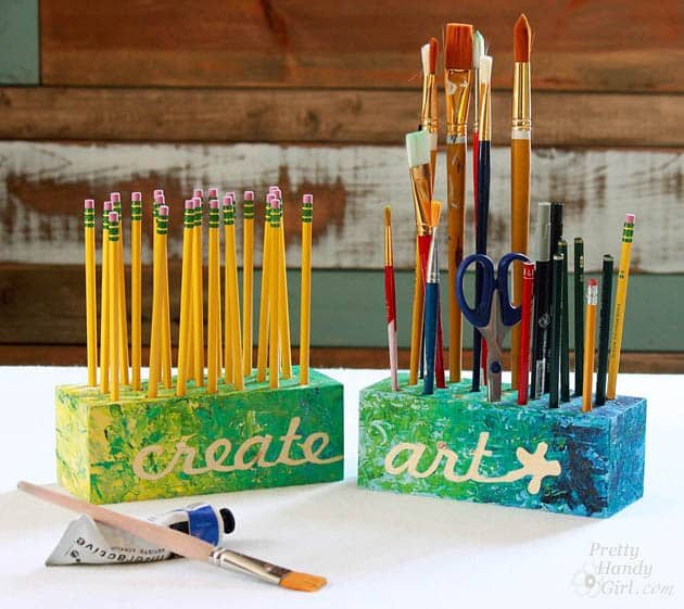 organize your pencils, pens and art materials with these DIY Creative Blocks. Tutorial by Pretty Handy Girl for cetcu.com