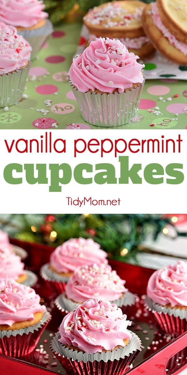 Vanilla Peppermint Cupcakes are not overly pepperminty, but oh my do they make your house smell amazing!! If you were to make these for Santa, there's no way he would miss your house! Recipe video + printable recipe at cetcu.com