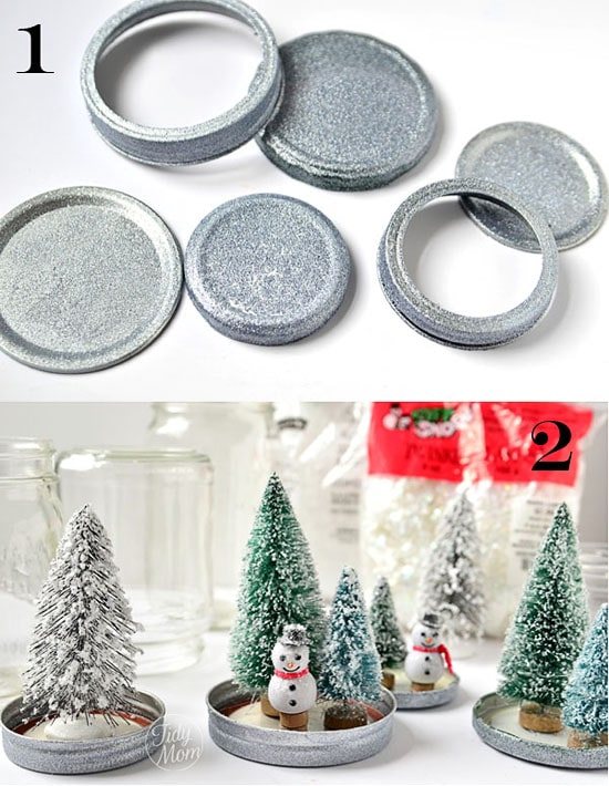 Step one and two for making waterless snow globes
