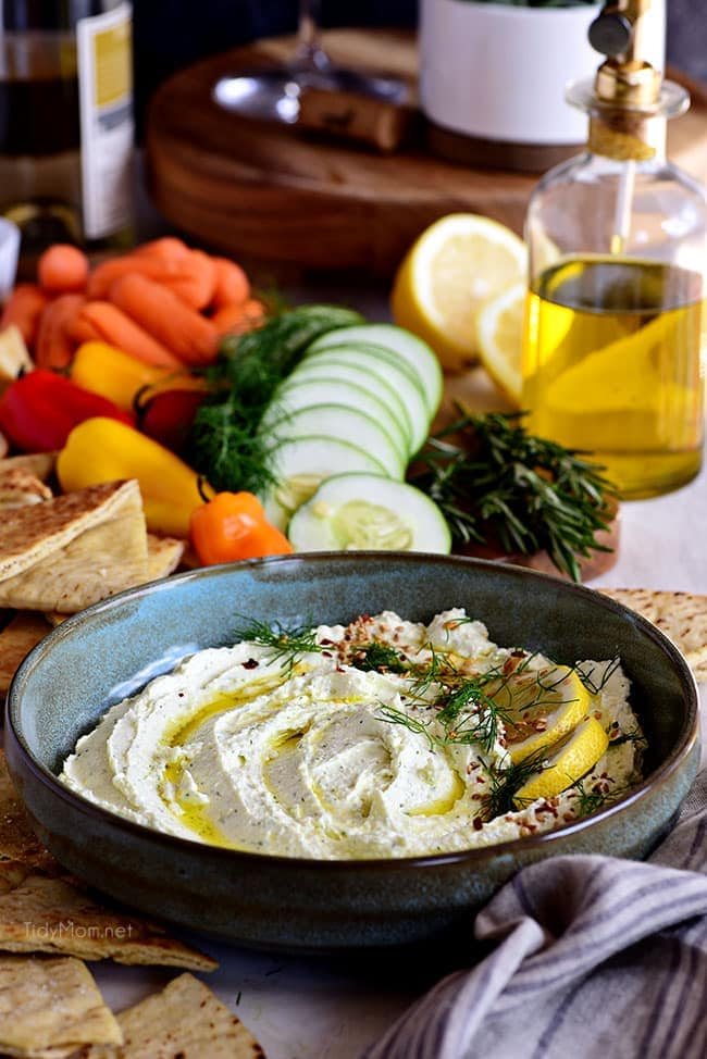 bowl of Whipped Feta with rosemary olive oil