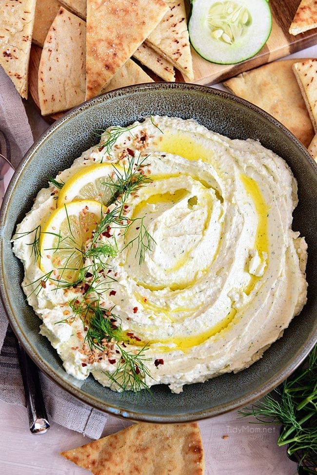 Creamy Whipped Feta with fresh herbs and homemade pita chips