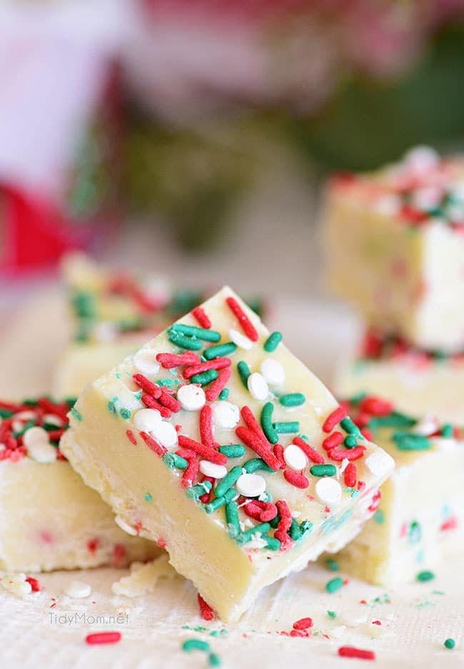White Chocolate Christmas Fudge cut into single servings