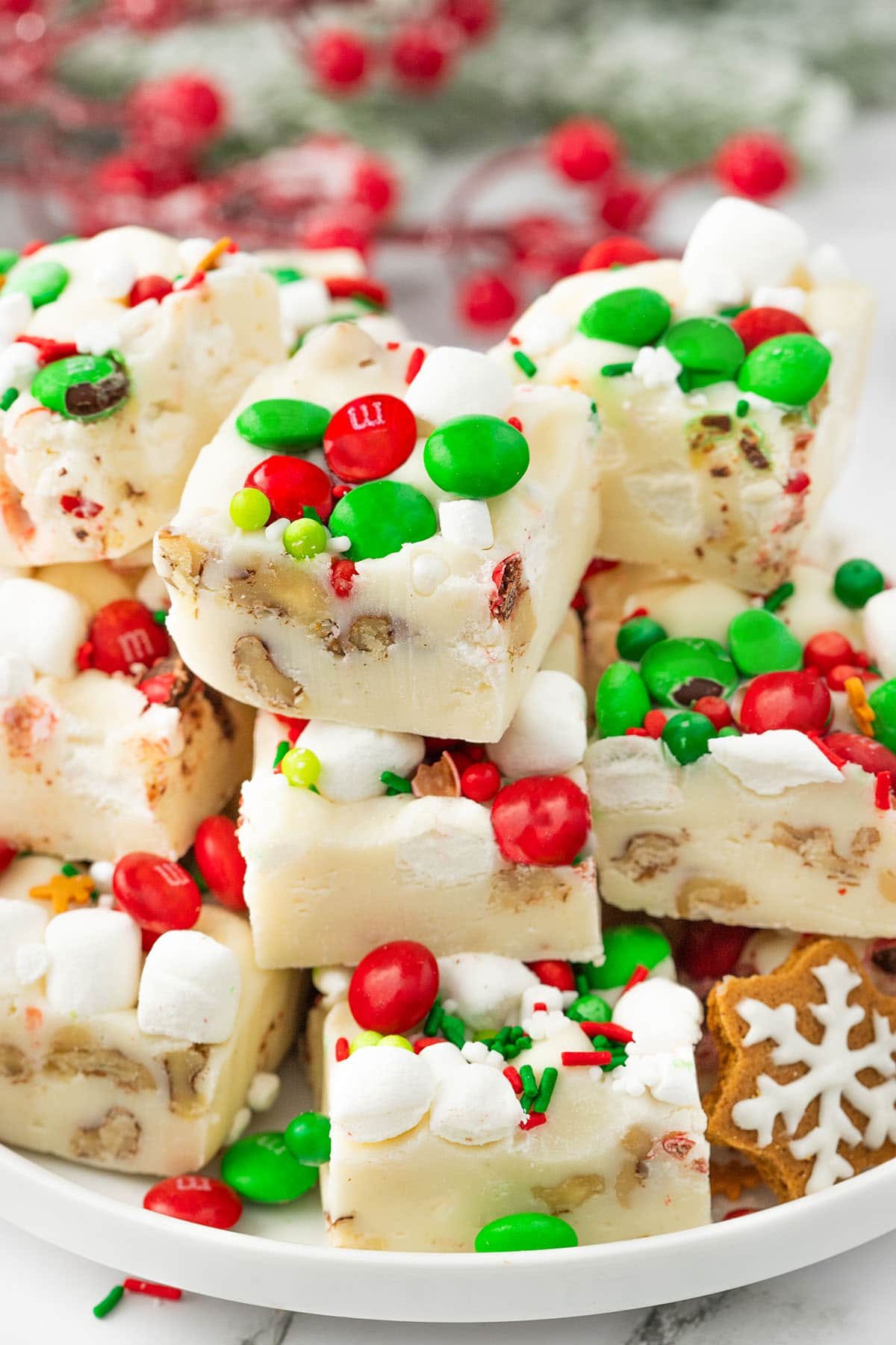 White Rocky Road Peppermint Christmas Fudge