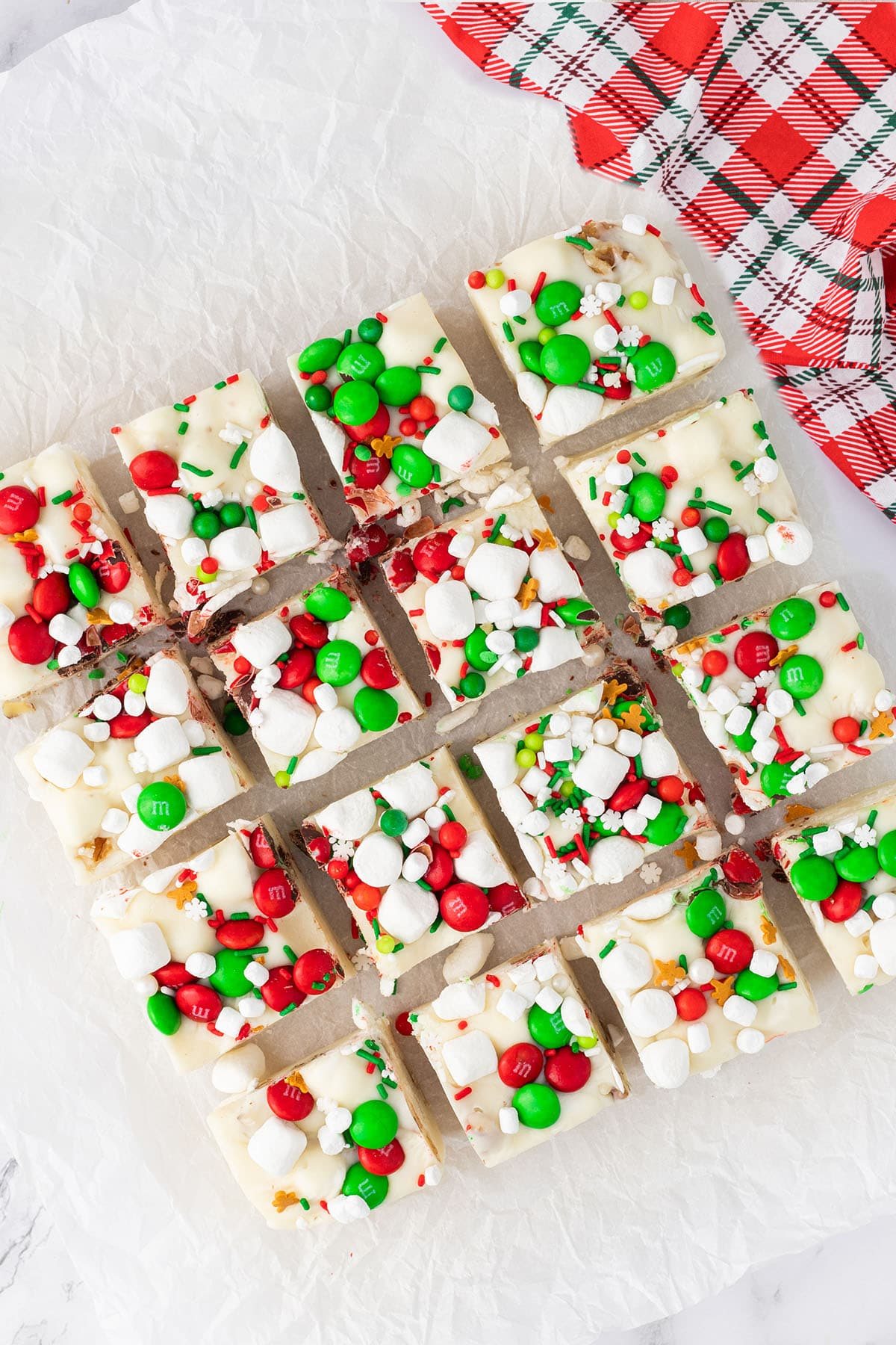 Christmas fudge cut into 16 servings