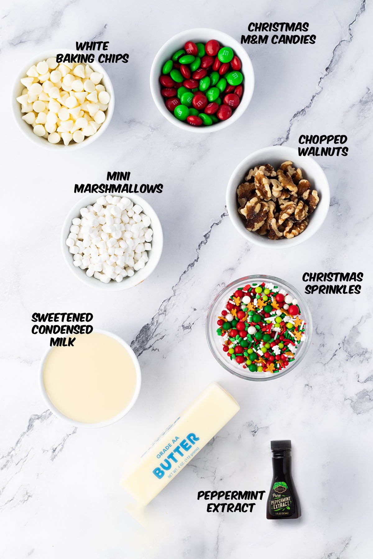 white christmas fudge ingredients on a counter
