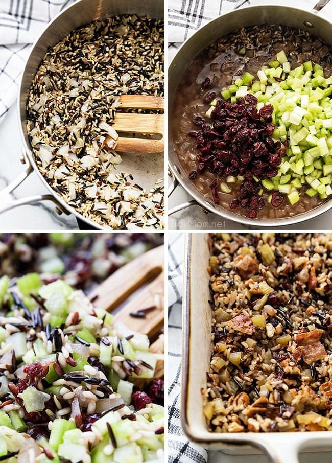 visual steps of how to make wild rice stuffing