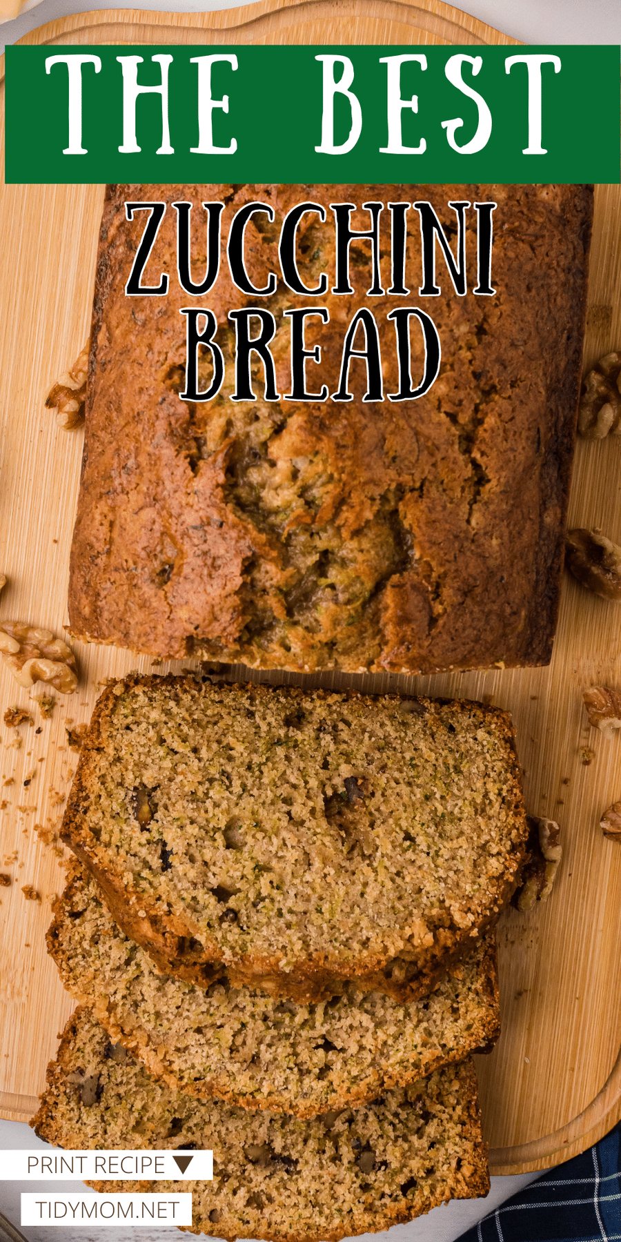 sliced loaf of zucchini bread with walnuts