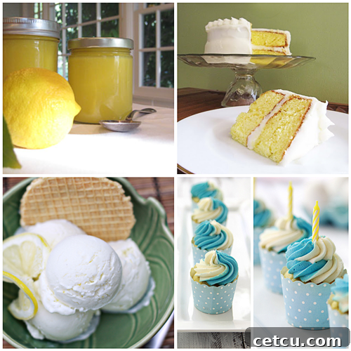 Another artistic arrangement of lemon desserts, highlighting variety and visual appeal of lemon recipes.