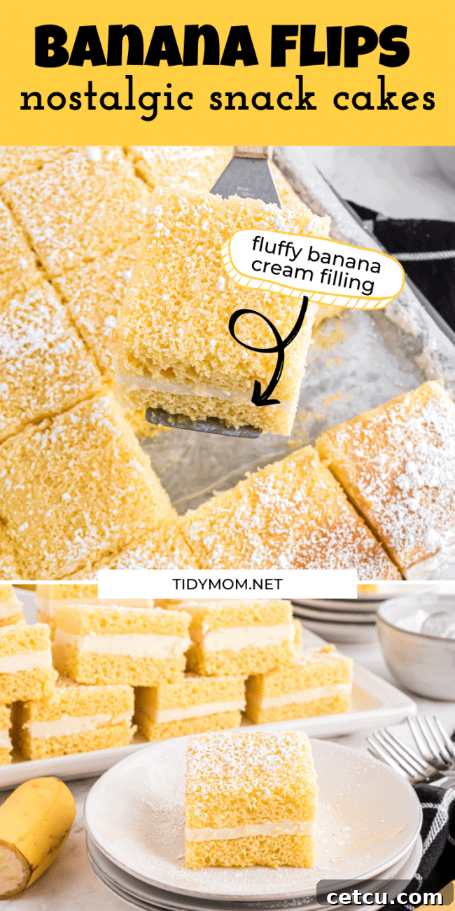 Banana Flips snack cakes with a visually appealing pin image for social media sharing
