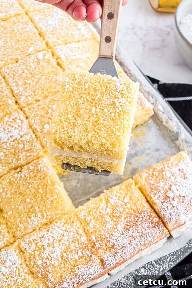 Homemade Banana Flips in a baking pan, freshly assembled and ready to be cut into squares