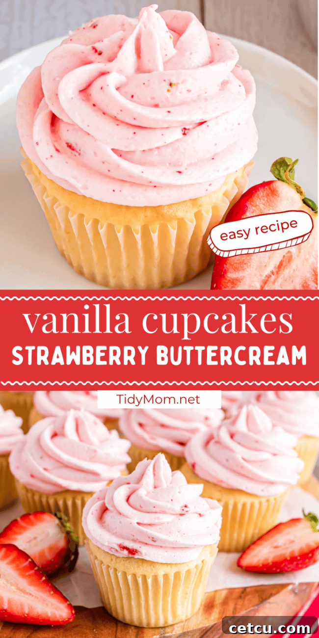 vanilla cupcakes with strawberry frosting photo collage