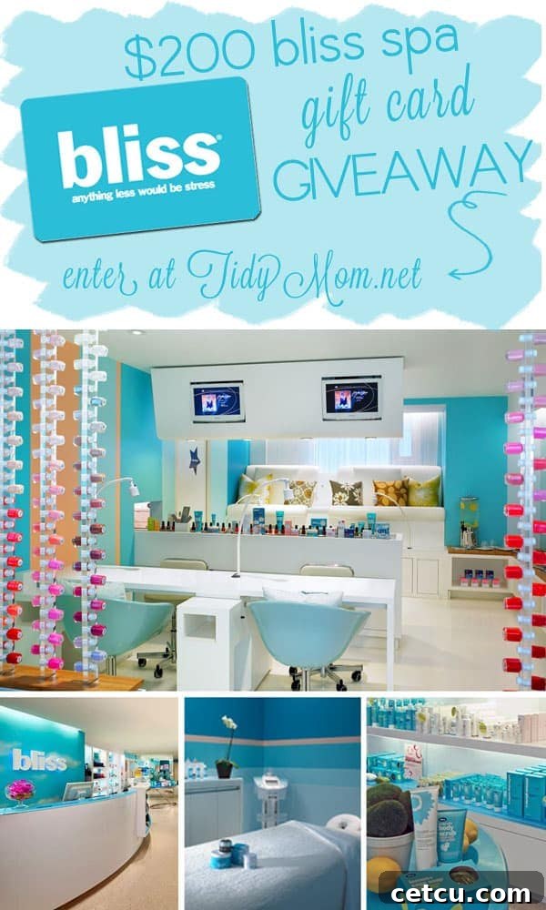 Win a $200 Gift Card to Bliss Spa and treat yourself to ultimate relaxation and self-care at TidyMom.net