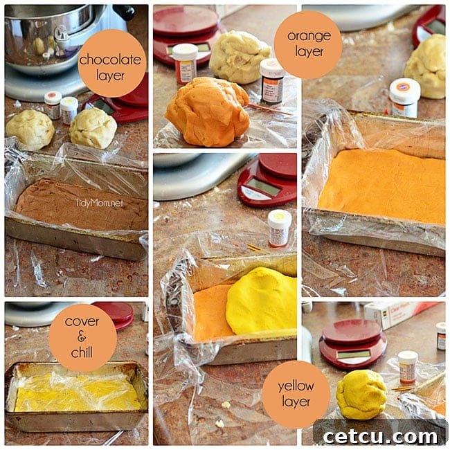 Preparing cookie dough for fall-themed candy corn cookies