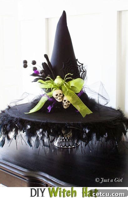 DIY Halloween Witch Hat Decor from Just a Girl. Tutorial at TidyMom.net