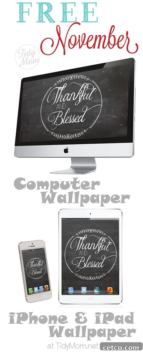 November Wallpaper Thankful and Blessed November Chalkboard Wallpaper for Desktop, iPhone and iPad. Free download at TidyMom.net