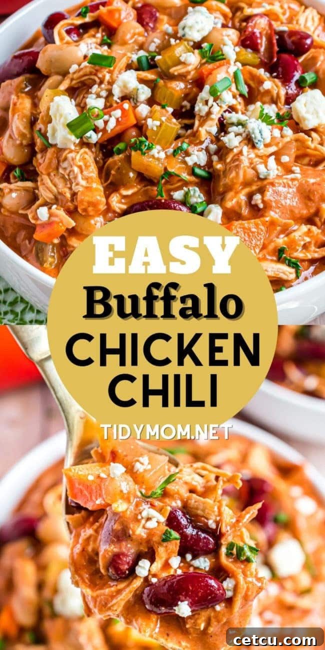 A close-up view of a bowl of Buffalo Chicken Chili, expertly garnished with fresh cilantro and a light drizzle of buffalo sauce, highlighting its appetizing appeal.