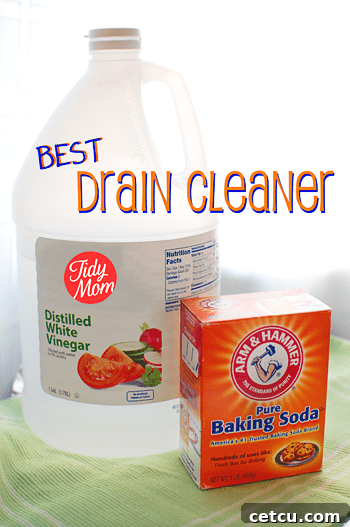 Best Natural Drain Cleaner learn how to unclog or freshen your drain with baking soda and vinegar at TidyMom.net #housekeeping