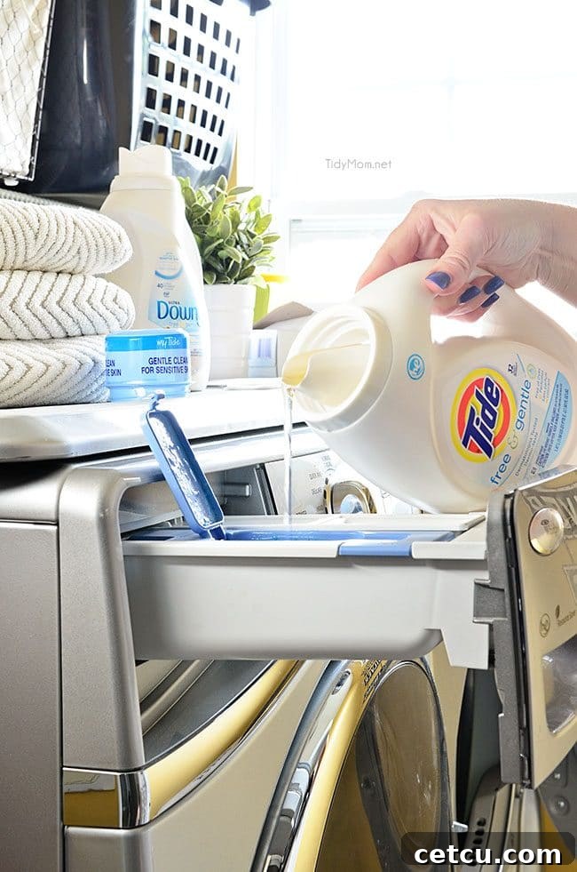 Tide Free & Gentle laundry detergent. Free of dyes and perfumes with all the cleaning power you'd expect, perfect for sensitive skin.
