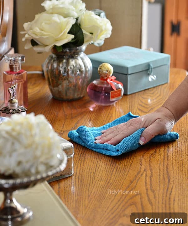 Infographic featuring Top 10 Dusting Tips and Tricks for an allergen-free home, emphasizing effective cleaning strategies.