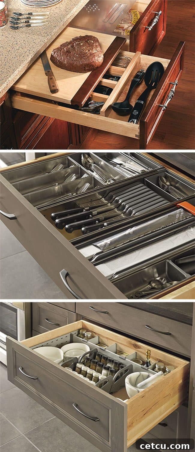 Smart Kitchen Drawer Solutions 8 MasterBrand kitchen cabinet organization solutions showcase at TidyMom.net