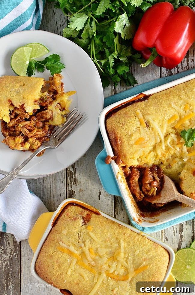 Cornbread BBQ Chicken Pot Pie. Grill chicken indoors for a taste of summer in the winter!! Easy comfort food. Recipe at TidyMom.net