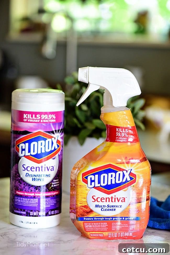 Clorox Scentiva Disinfecting Wipes and Multi-Surface Cleaner in Hawaiian Sunshine scent, ideal for a clean and fragrant home