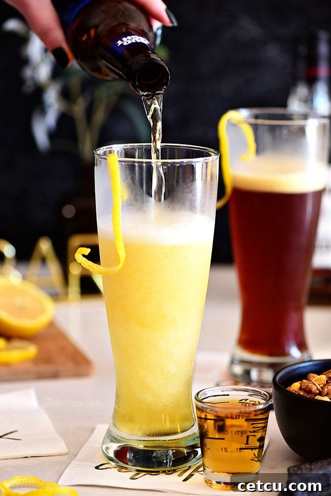 Boilermaker Blast Cocktail 3 boilermaker beer cocktails with lemon twists