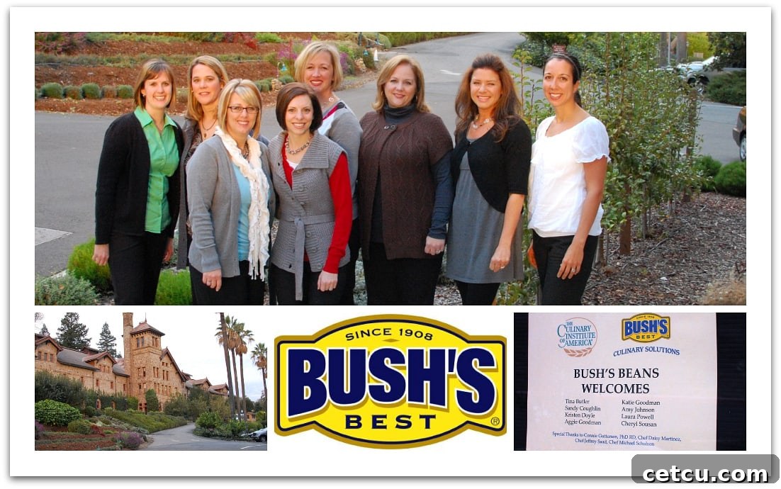 Bushs Beans Bloggers Nine food bloggers, including the author, pose together at the Bush's Beans 'Flavors from Around the World' event at the CIA.
